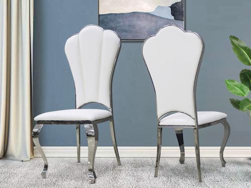 Modern Dining Chair in White PU with Silver Leg DC021