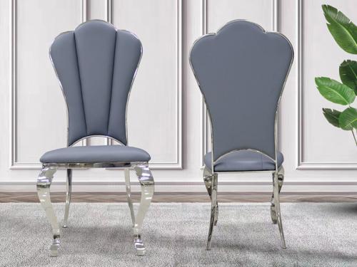 Modern Dining Chair in Grey PU with Silver Leg DC022