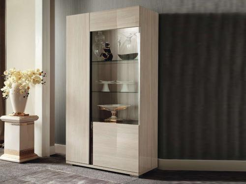 Modern Teodora  Curio with 1 Glass Door and 1 Wood Door CR014