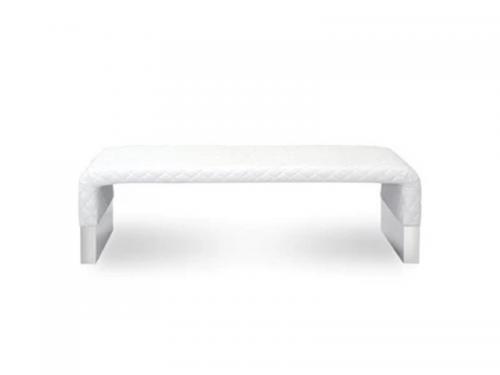 Modern Polished Stainless Steel Bench (Eco Leather White Or Royal Blue Velvet)  BH005