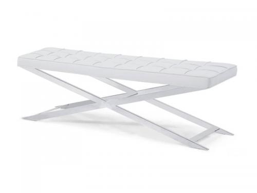 Modern Stainless Steel Bench (Eco Leather White)  BH009